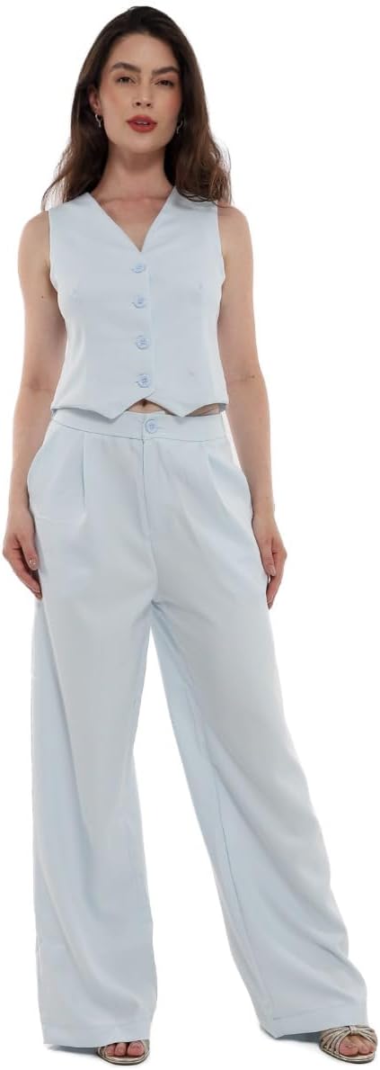 Conjunto Feminino Calça e Colete Alfaiataria, Poliéster com Elastano, Tamanhos P a GG - Con-0064