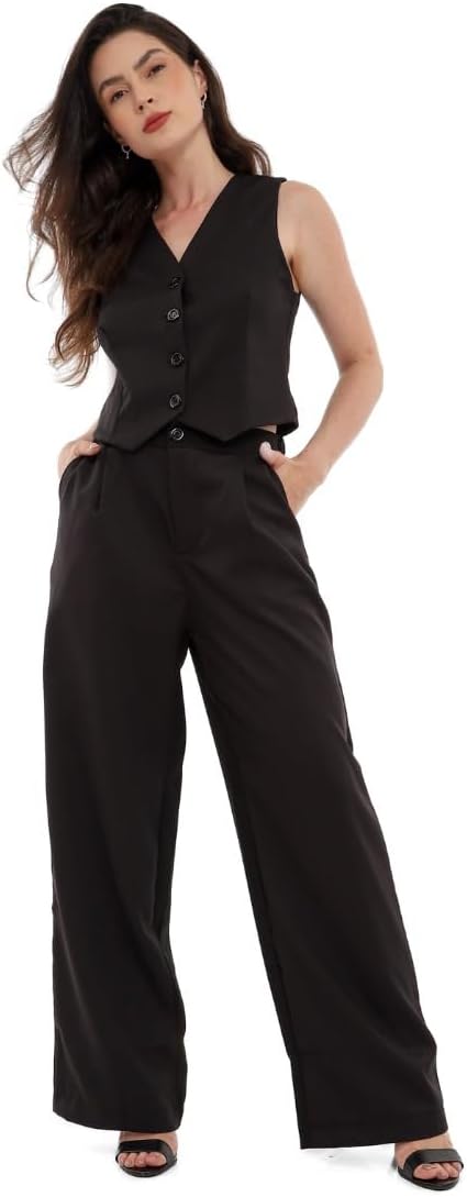Conjunto Feminino Calça e Colete Alfaiataria, Poliéster com Elastano, Tamanhos P a GG - Con-0064