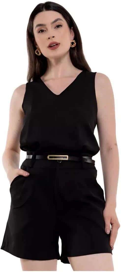 Conjunto Social Feminino Regata em Alfaiataria com Calça e Cinto – Look Elegante para Trabalho, Escritório e Eventos CON-0059