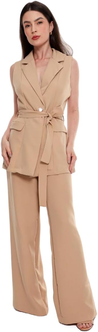 Conjunto Calça Pantalona social e Blazer colete feminino CON-0049