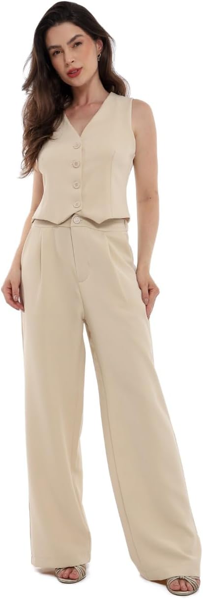 Conjunto Feminino Calça e Colete Alfaiataria, Poliéster com Elastano, Tamanhos P a GG - Con-0064