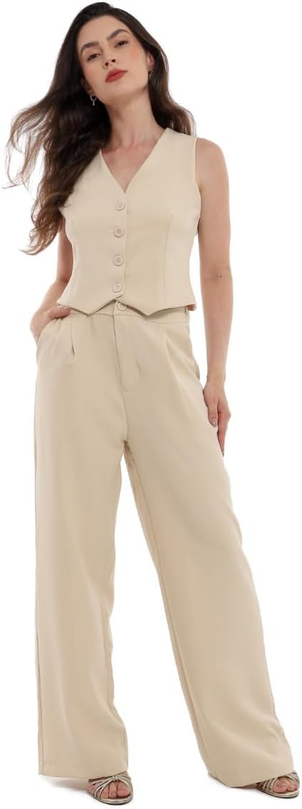 Conjunto Feminino Calça e Colete Alfaiataria, Poliéster com Elastano, Tamanhos P a GG - Con-0064