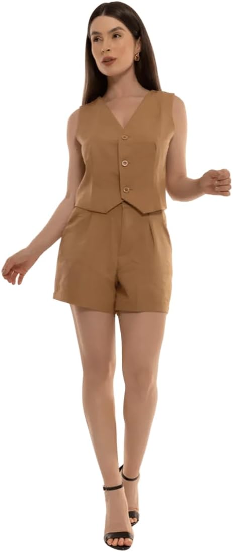 Conjunto Social Colete e Short em Alfaiataria - CON-0055