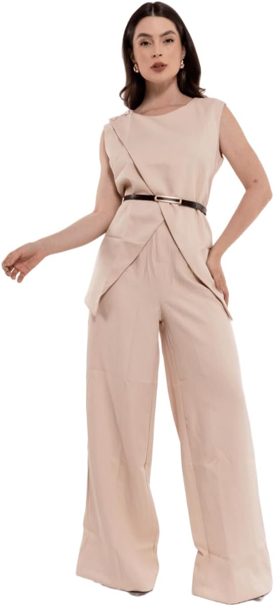 HBD Conjunto Social Feminino, Colete com Abertura Frontal e Calça Alfaiataria, Poliéster com Elastano