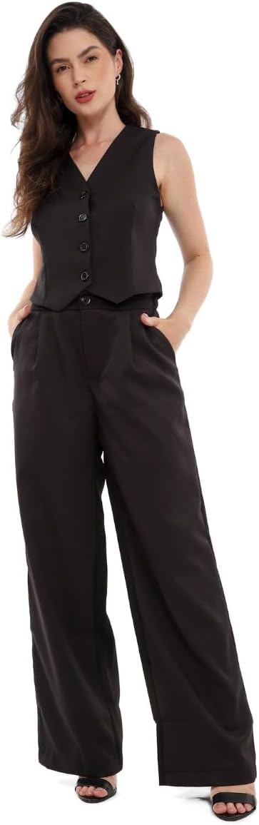 Conjunto Feminino Calça e Colete Alfaiataria, Poliéster com Elastano, Tamanhos P a GG - Con-0064