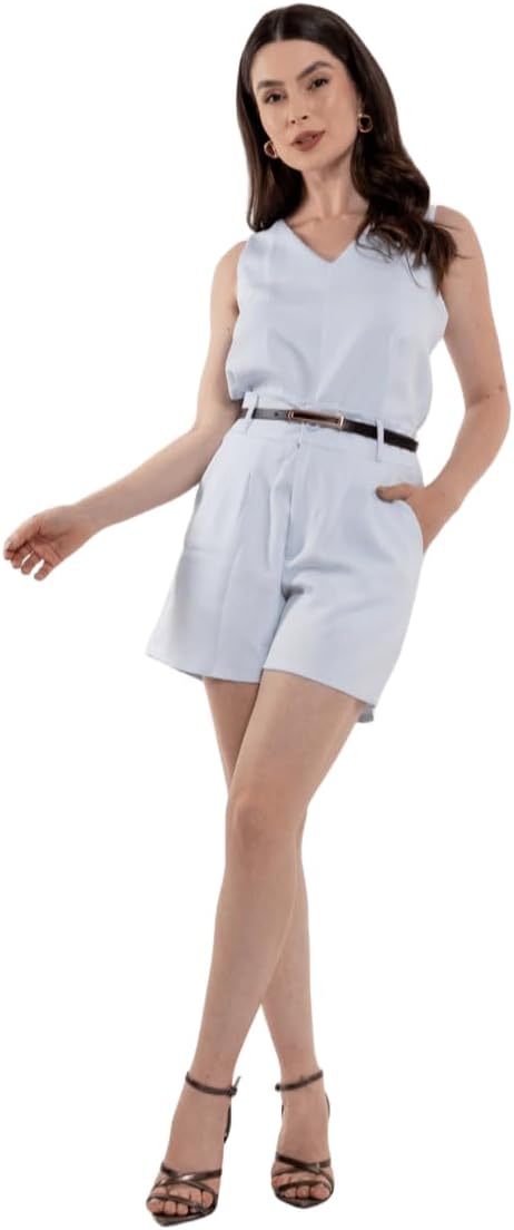 Conjunto Social Feminino Regata em Alfaiataria com Calça e Cinto – Look Elegante para Trabalho, Escritório e Eventos CON-0059