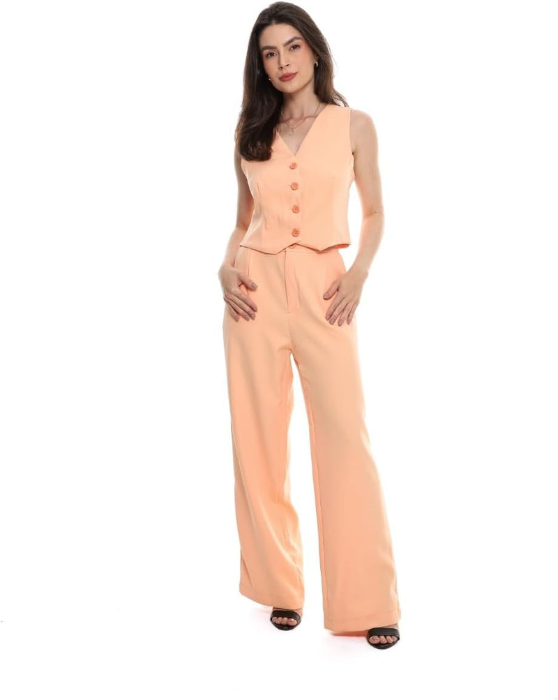 Conjunto Feminino Calça e Colete Alfaiataria, Poliéster com Elastano, Tamanhos P a GG - Con-0064