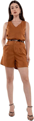 Conjunto Social Feminino Regata em Alfaiataria com Calça e Cinto – Look Elegante para Trabalho, Escritório e Eventos CON-0059