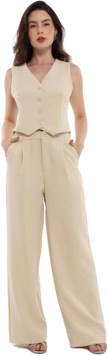 Conjunto Feminino Calça e Colete Alfaiataria, Poliéster com Elastano, Tamanhos P a GG - Con-0064