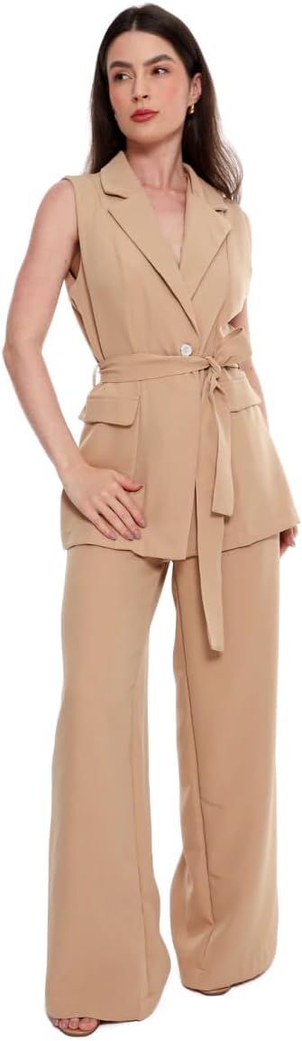 Conjunto Calça Pantalona social e Blazer colete feminino CON-0049