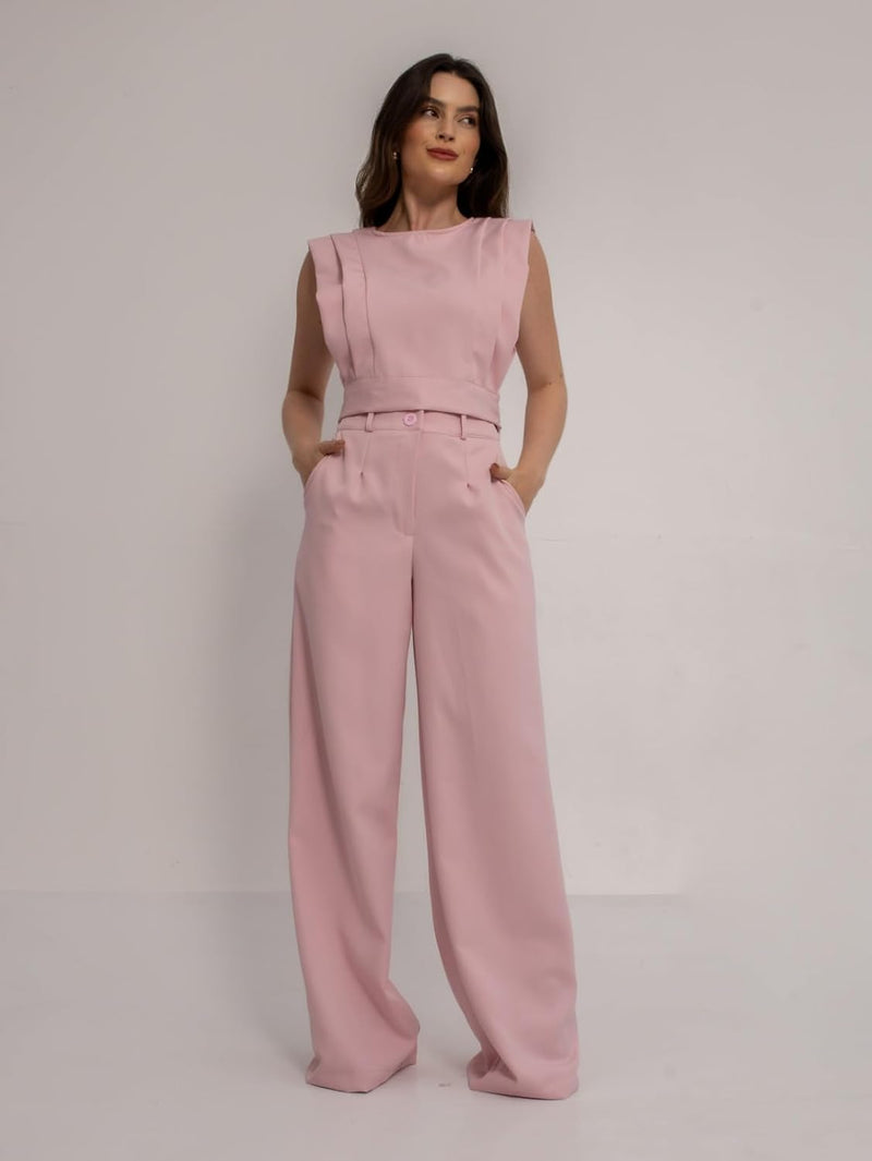Conjunto Feminino Cropped e Calça Flare em Alfaiataria - Elegante e Sofisticado CON-0036
