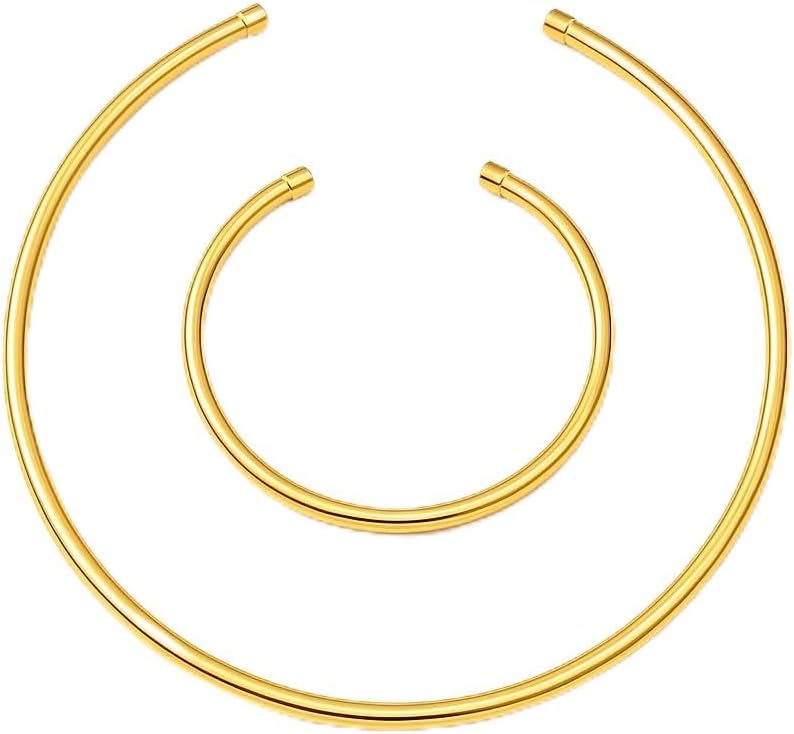 Conjunto de Colar Choker e Pulseira Ajustável, Aro 3,5mm, Dourado e Prata
