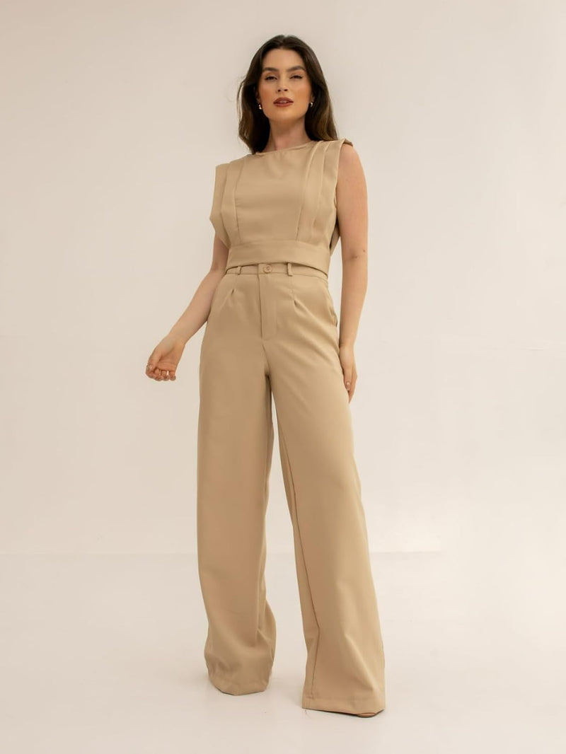 Conjunto Feminino Cropped e Calça Flare em Alfaiataria - Elegante e Sofisticado CON-0036