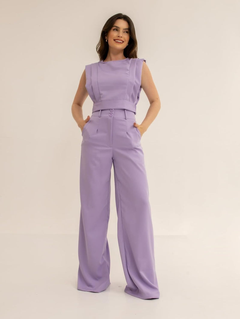 Conjunto Feminino Cropped e Calça Flare em Alfaiataria - Elegante e Sofisticado CON-0036