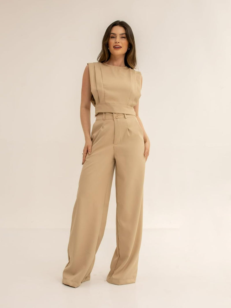 Conjunto Feminino Cropped e Calça Flare em Alfaiataria - Elegante e Sofisticado CON-0036