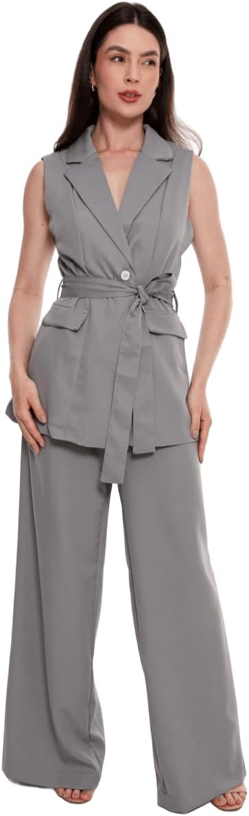 Conjunto Calça Pantalona social e Blazer colete feminino CON-0049