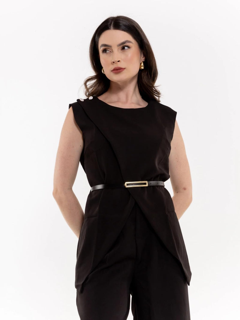 HBD Conjunto Social Feminino, Colete com Abertura Frontal e Calça Alfaiataria, Poliéster com Elastano