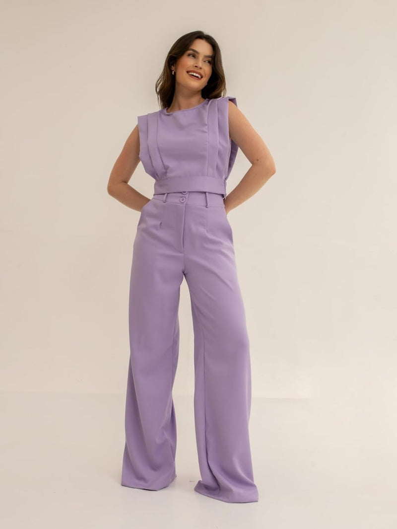 Conjunto Feminino Cropped e Calça Flare em Alfaiataria - Elegante e Sofisticado CON-0036