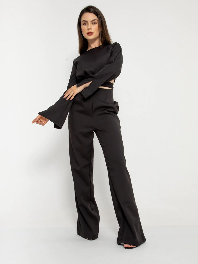HBD Conjunto Social Feminino, Calça e Cropped com Amarração, Alfaiataria, Poliéster com Elastano