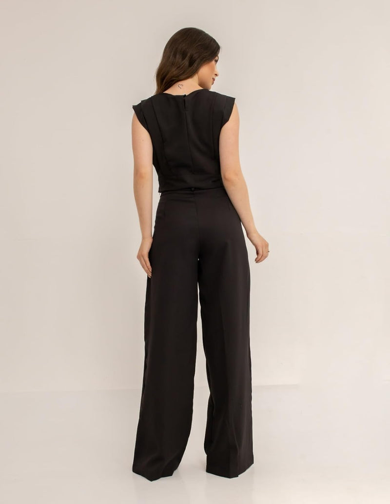 Conjunto Feminino Cropped e Calça Flare em Alfaiataria - Elegante e Sofisticado CON-0036