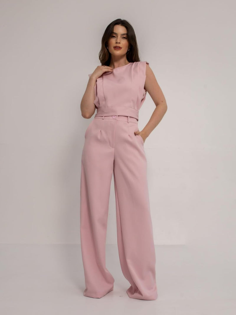 Conjunto Feminino Cropped e Calça Flare em Alfaiataria - Elegante e Sofisticado CON-0036