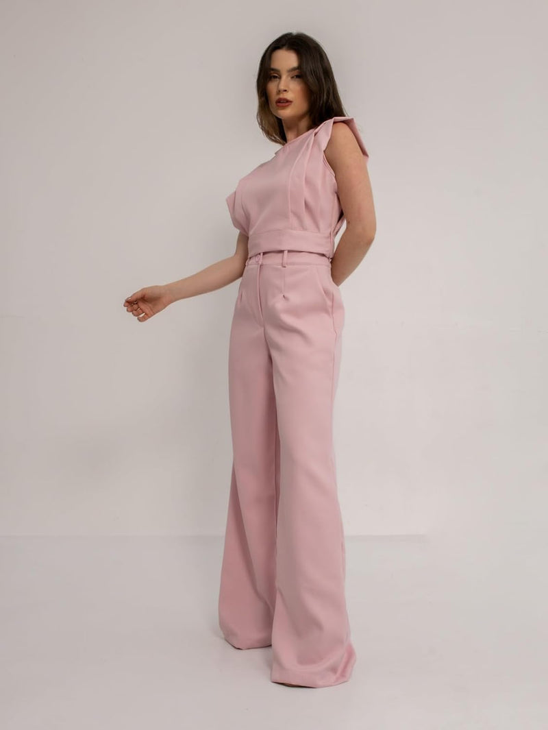 Conjunto Feminino Cropped e Calça Flare em Alfaiataria - Elegante e Sofisticado CON-0036