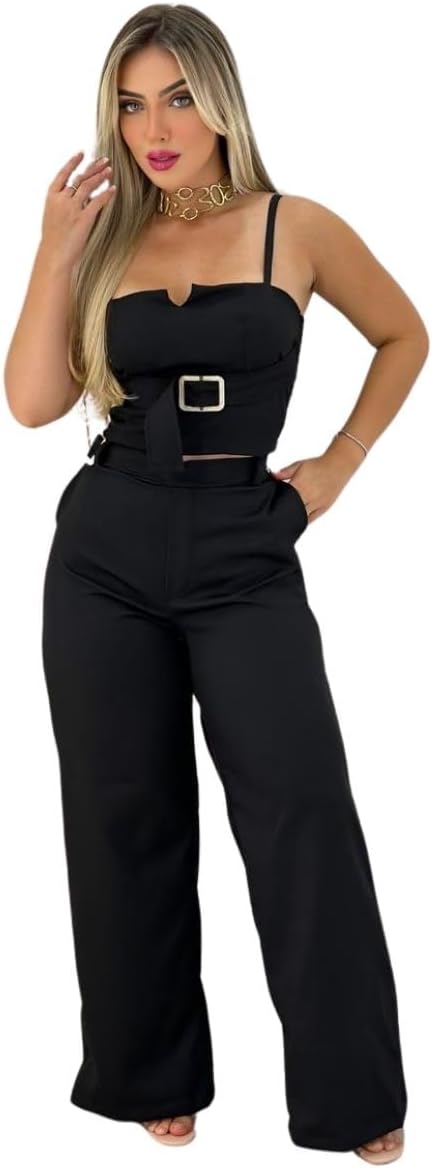 Conjunto Feminino Calça Cropped Fivela, Quatro Cores