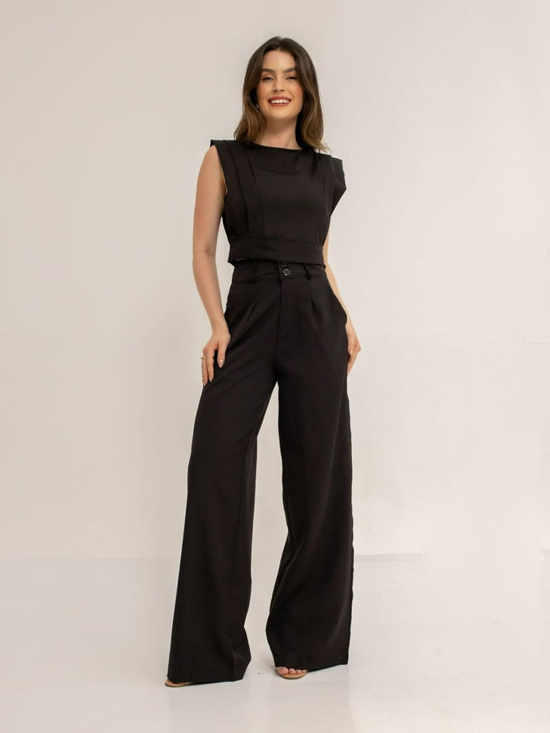 Conjunto Feminino Cropped e Calça Flare em Alfaiataria - Elegante e Sofisticado CON-0036