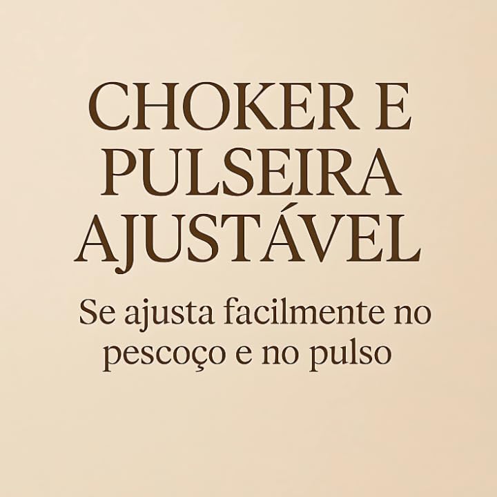 Conjunto de Colar Choker e Pulseira Ajustável, Aro 3,5mm, Dourado e Prata
