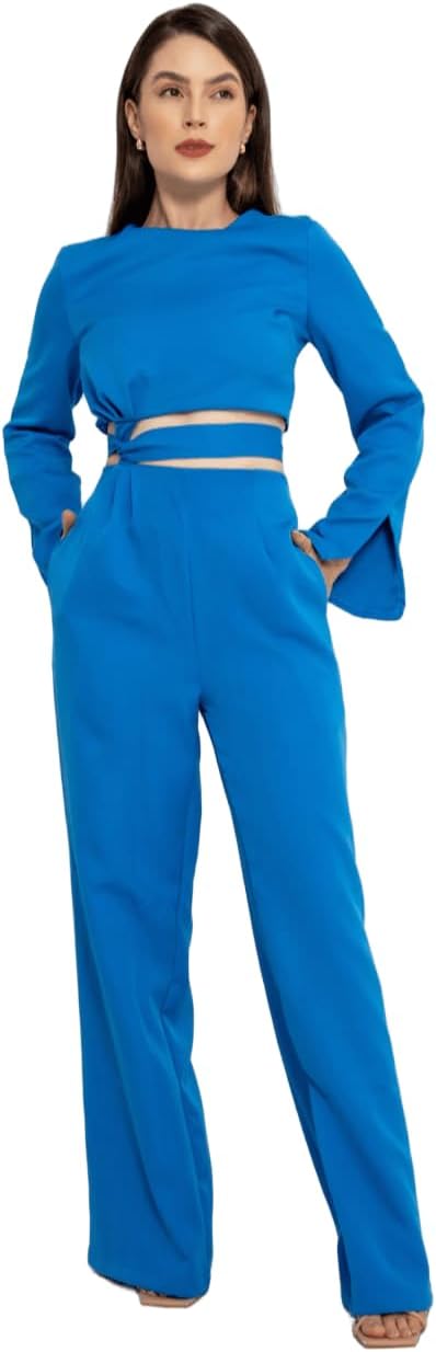 HBD Conjunto Social Feminino, Calça e Cropped com Amarração, Alfaiataria, Poliéster com Elastano