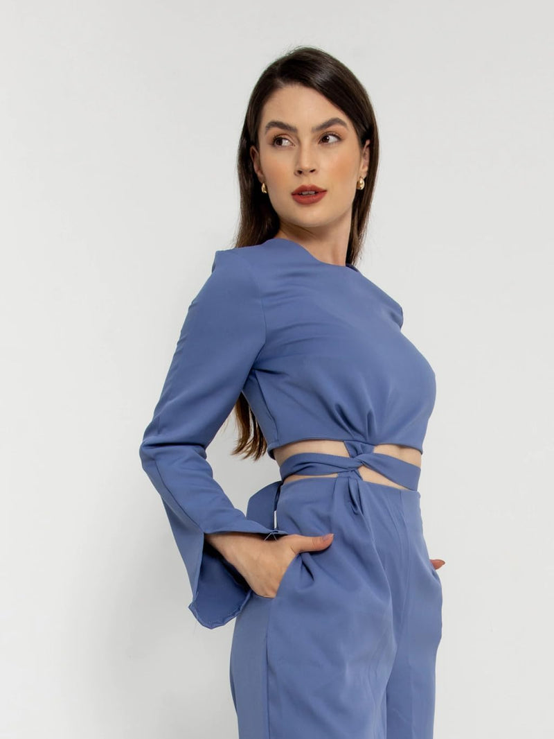 HBD Conjunto Social Feminino, Calça e Cropped com Amarração, Alfaiataria, Poliéster com Elastano