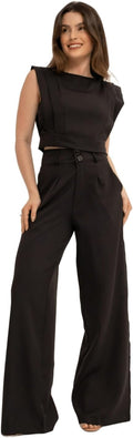 Conjunto Feminino Cropped e Calça Flare em Alfaiataria - Elegante e Sofisticado CON-0036