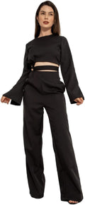HBD Conjunto Social Feminino, Calça e Cropped com Amarração, Alfaiataria, Poliéster com Elastano