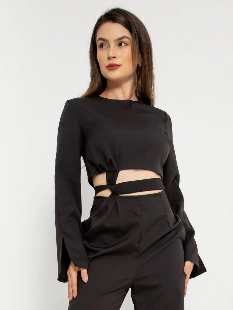 HBD Conjunto Social Feminino, Calça e Cropped com Amarração, Alfaiataria, Poliéster com Elastano