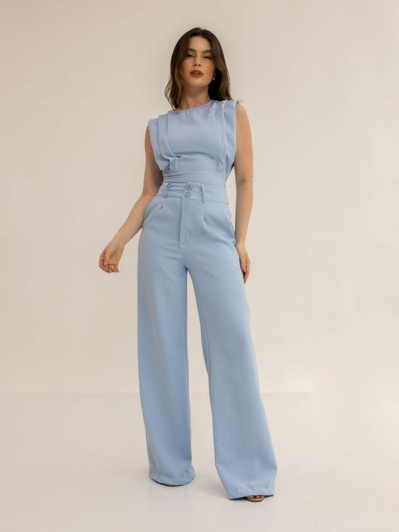 Conjunto Feminino Cropped e Calça Flare em Alfaiataria - Elegante e Sofisticado CON-0036