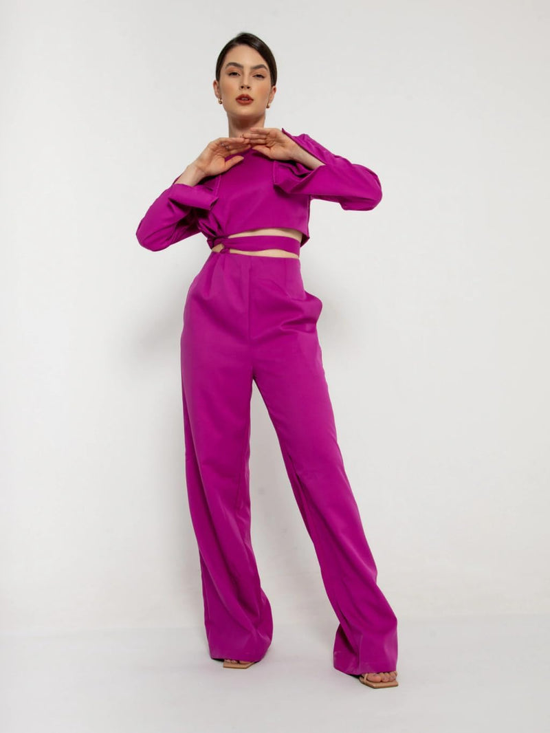 HBD Conjunto Social Feminino, Calça e Cropped com Amarração, Alfaiataria, Poliéster com Elastano