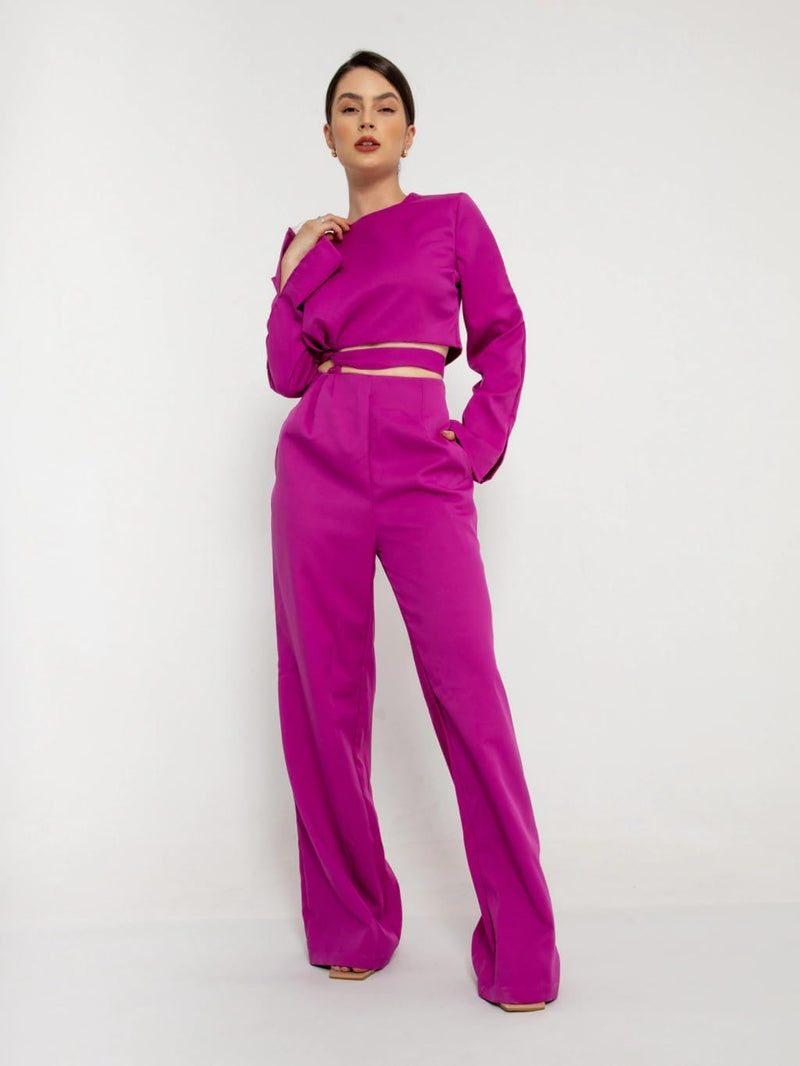 HBD Conjunto Social Feminino, Calça e Cropped com Amarração, Alfaiataria, Poliéster com Elastano