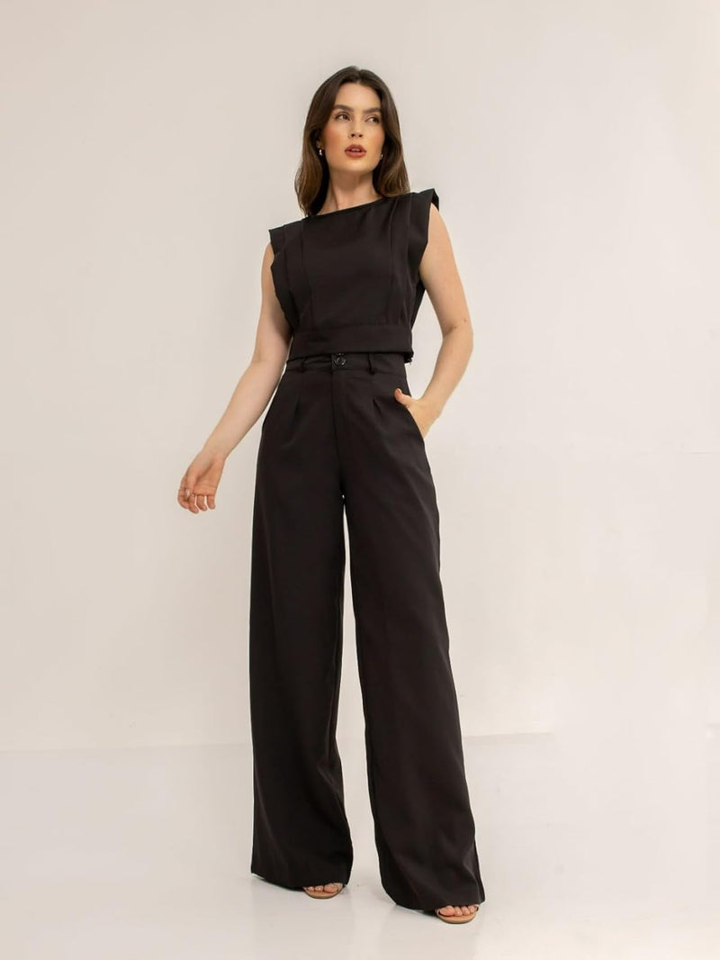 Conjunto Feminino Cropped e Calça Flare em Alfaiataria - Elegante e Sofisticado CON-0036