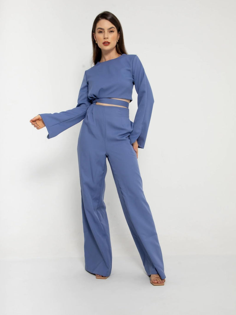 HBD Conjunto Social Feminino, Calça e Cropped com Amarração, Alfaiataria, Poliéster com Elastano