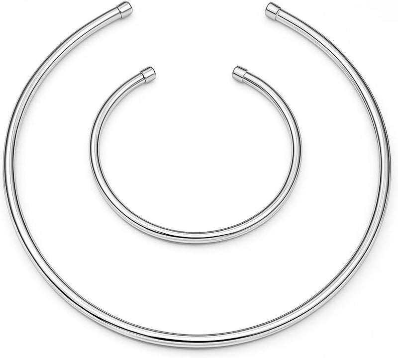 Conjunto de Colar Choker e Pulseira Ajustável, Aro 3,5mm, Dourado e Prata