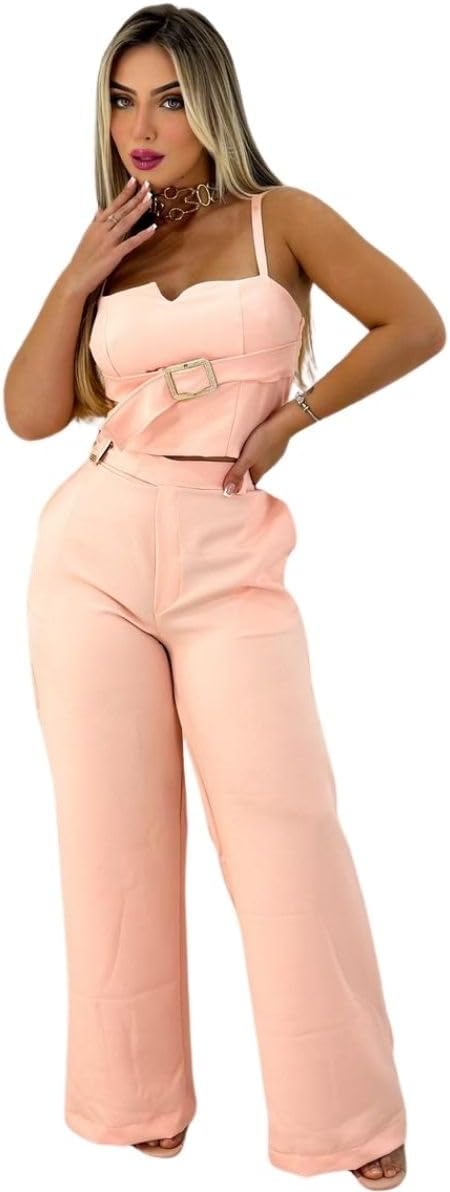Conjunto Feminino Calça Cropped Fivela, Quatro Cores