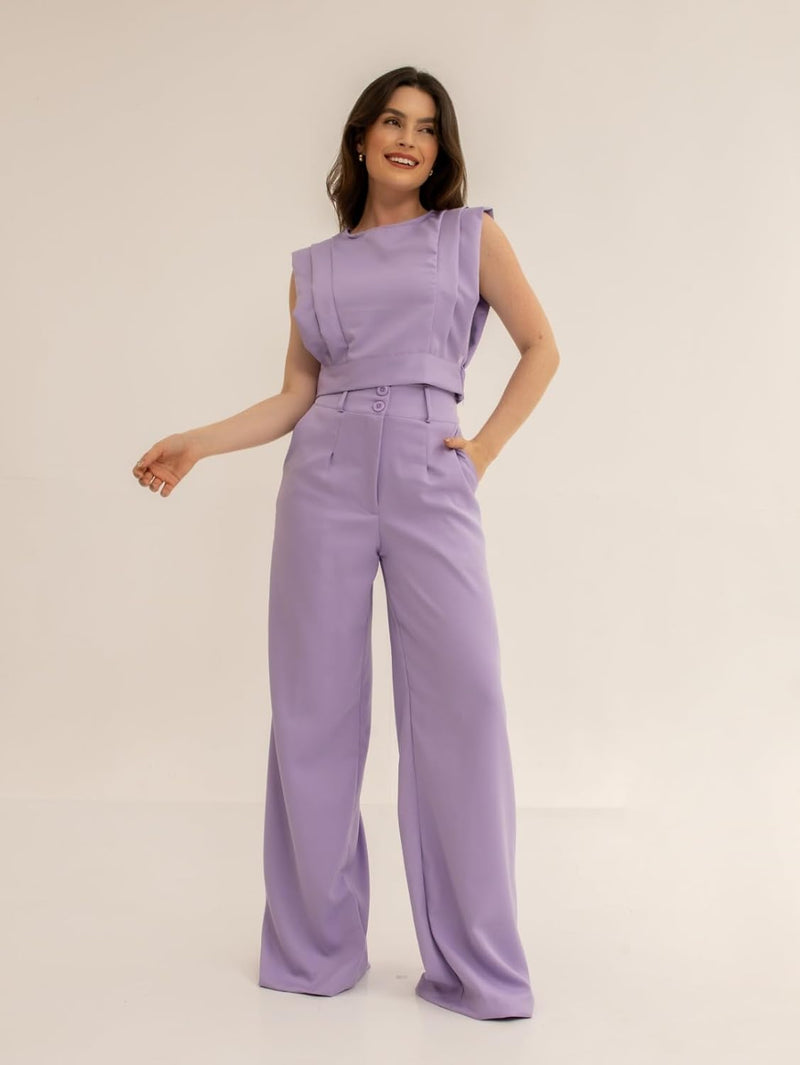 Conjunto Feminino Cropped e Calça Flare em Alfaiataria - Elegante e Sofisticado CON-0036