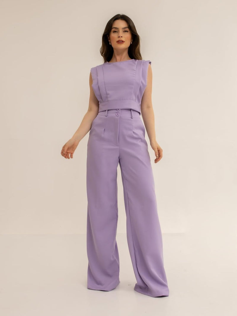 Conjunto Feminino Cropped e Calça Flare em Alfaiataria - Elegante e Sofisticado CON-0036