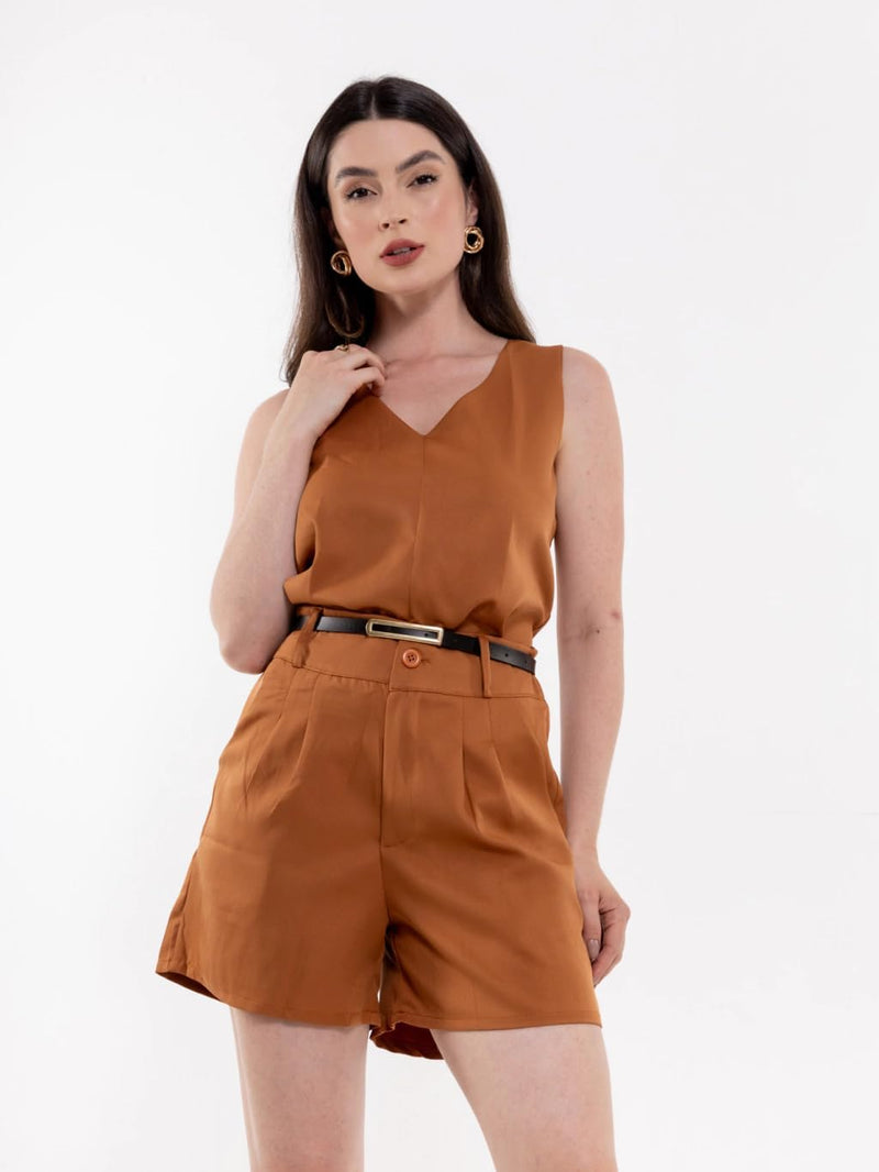 Conjunto Social Feminino Regata em Alfaiataria com Calça e Cinto – Look Elegante para Trabalho, Escritório e Eventos CON-0059