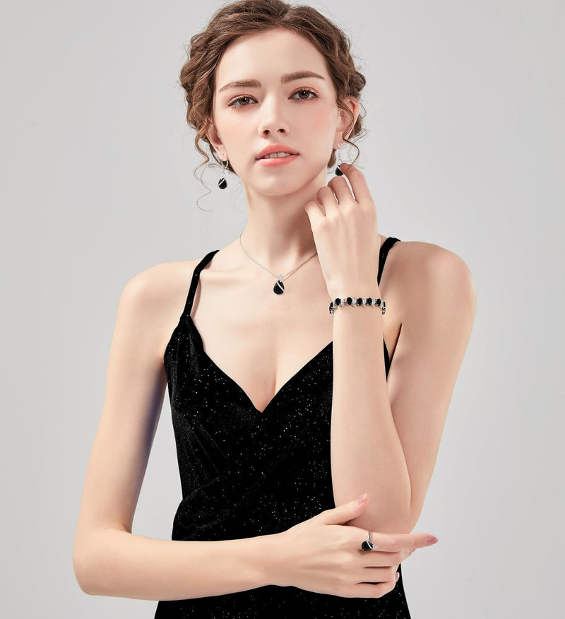 LMXXVJ Conjunto de joias para mulheres, colar de zircônia cúbica em gota, brincos, anel ajustável, conjunto de joias, joias formais, presente
