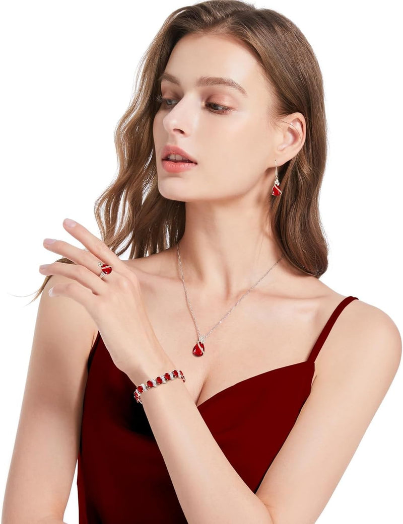 LMXXVJ Conjunto de joias para mulheres, colar de zircônia cúbica em gota, brincos, anel ajustável, conjunto de joias, joias formais, presente