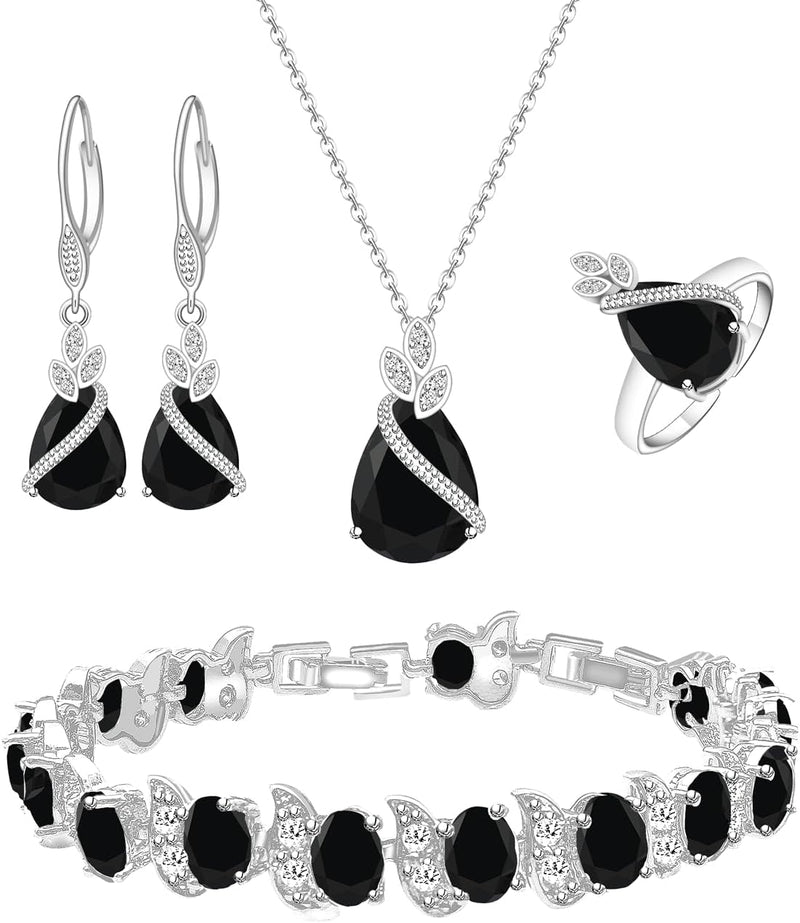 LMXXVJ Conjunto de joias para mulheres, colar de zircônia cúbica em gota, brincos, anel ajustável, conjunto de joias, joias formais, presente