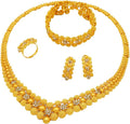 Conjunto de colar de joias femininas indianas em Dubai noiva africana casamento formatura moda joias 24K banhado a ouro colar pulseiras anéis brincos conjunto de 4 peças
