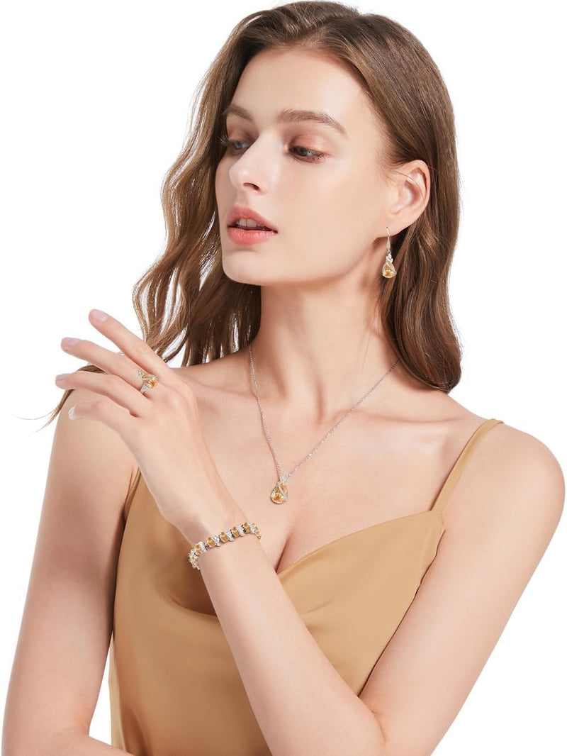 LMXXVJ Conjunto de joias para mulheres, colar de zircônia cúbica em gota, brincos, anel ajustável, conjunto de joias, joias formais, presente