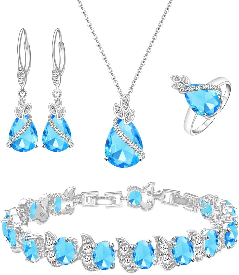 LMXXVJ Conjunto de joias para mulheres, colar de zircônia cúbica em gota, brincos, anel ajustável, conjunto de joias, joias formais, presente